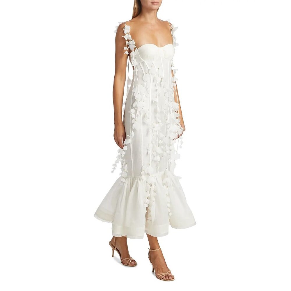 Zimmerman Petal Appliqué Linen-Silk Corset Gown